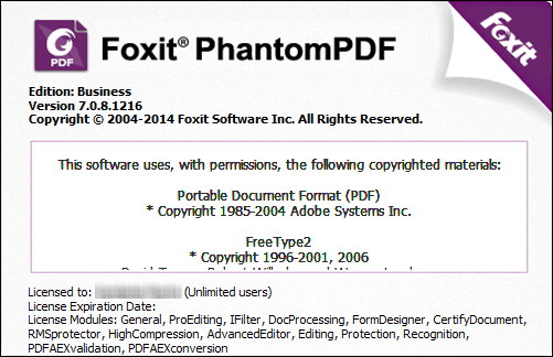 Foxit phantompdf business 7.3 key